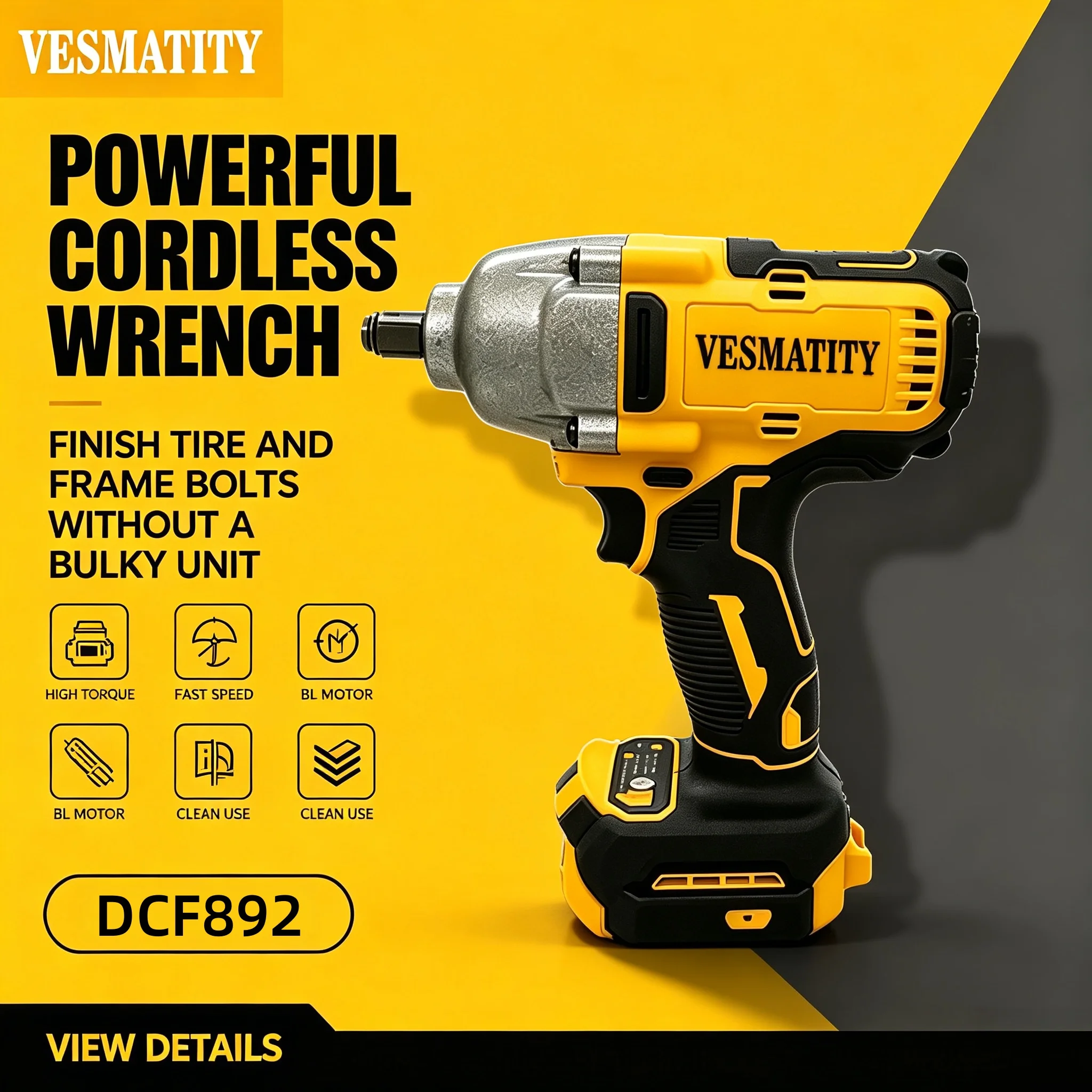 vesmatity-dcf892-インパクトレンチ-812nm。20vバッテリー対応、高出力、ポータブル、電動工具。高トルク、ブラシレス、ワイヤレス。