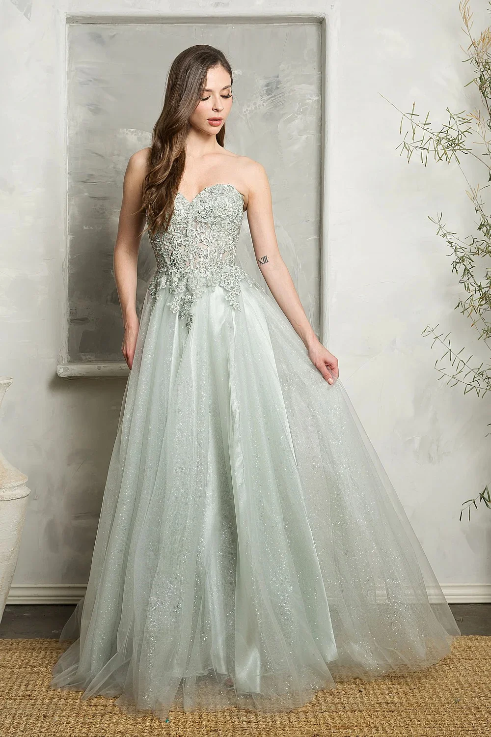 Jessica Light Green Embroidery Appliqué Prom Dresses Tulle Evening Dresses Wedding Dress Formal Party Dresses Vestidos De Noche