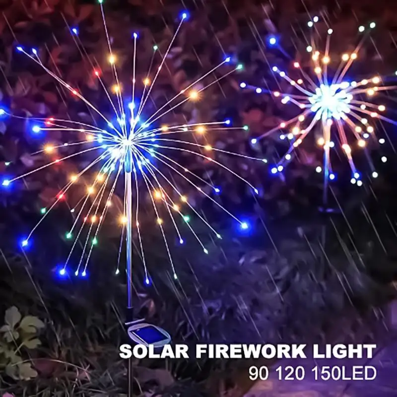 

10PCS Solar Fireworks Lamp Outdoor Grass Globe Dandelion Flash String Fairy Lights 90/150/200 LED For Garden Lawn Holiday Light