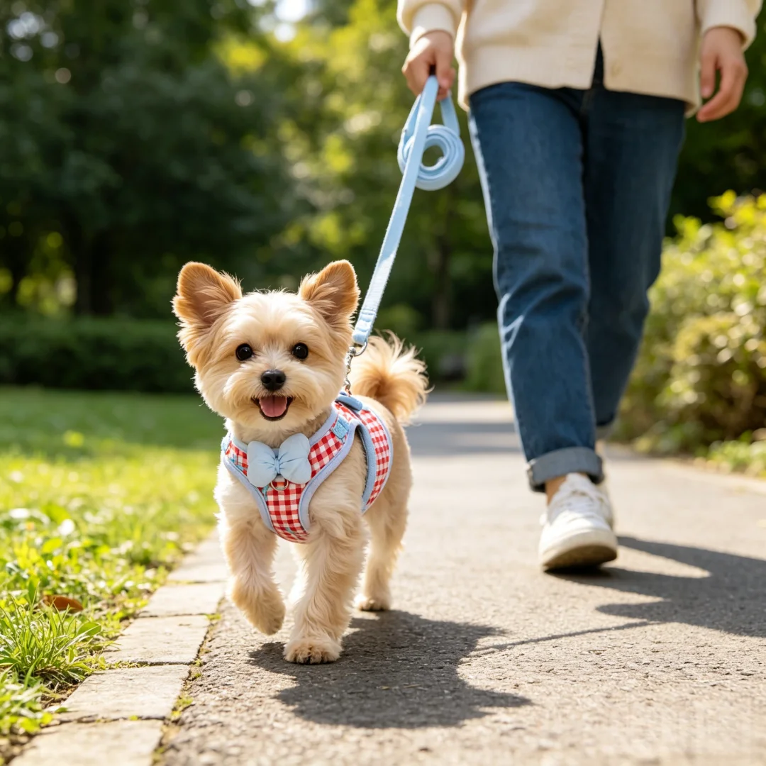 High-Quality Plaid Outdoor Harness for Cats and Dogs, Complete Set of Two-Piece Breathable Vest-Style Dog Harness view 2