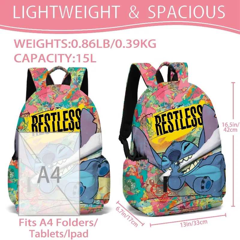 Disney Backpack for Women Girls Students Kids Stitch Cartoon Large Capacity Durable Fashion School Children's Shoulder Bag