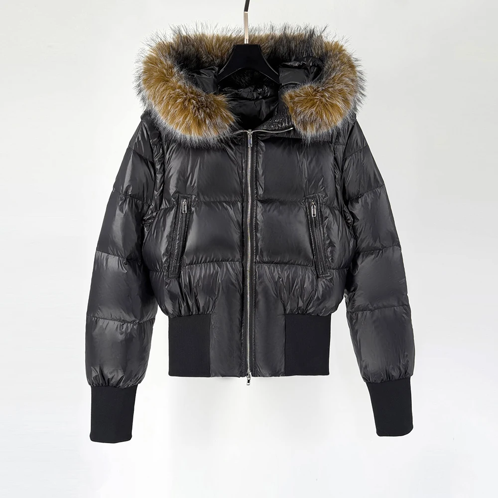 Abnehmbare Ärmel, kurze Länge, schmal geschnitten, Pelzkragen, Damen-Daunenjacke mit Kapuze, Pendler-Wärme-Daunenjacke, 2025, Winter, neu, Y2k