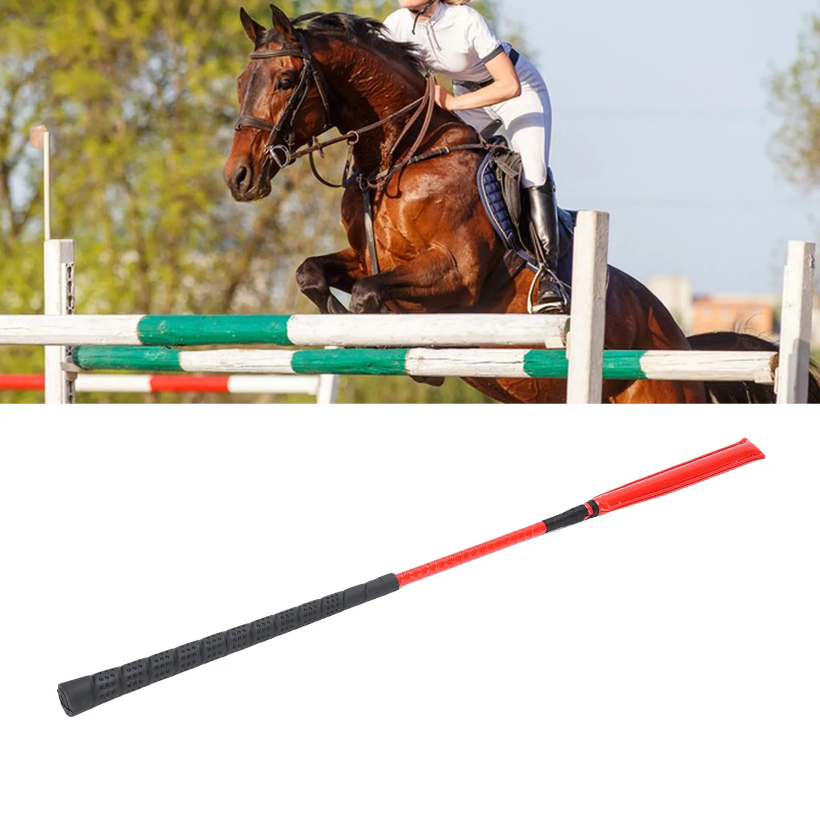 سوط حصان من الجلد اللامع مع مقبض سيليكون مضاد للانزلاق لسباق رياضة الفروسية بطول 65 سم #1