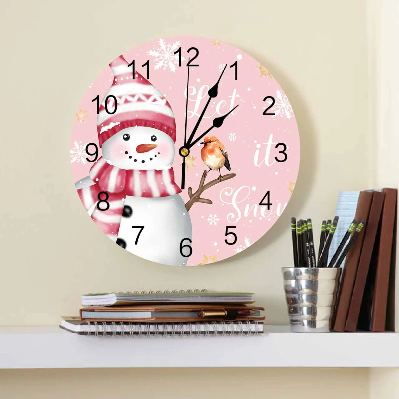 Christmas Snowflake Snowman Mockingbird Wall Clock Large Modern Kitchen Dinning Round Wall Clocks Watches Living Room