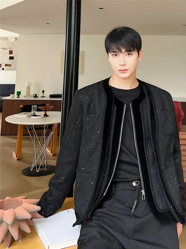 

Autumn Winter Men's Casual Chic Sle Jaet Fake Two-Piece Design Sensation Retro Top Polyester Fiber Long Sve Zipper