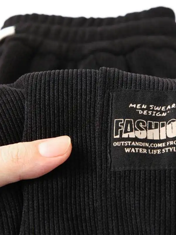 

Cheap Corduroy Men's Loose Cuffed Pants Spring Autumn Fce Lined Sports Long Trousers Casual Pants Loose Fit Youth Sle