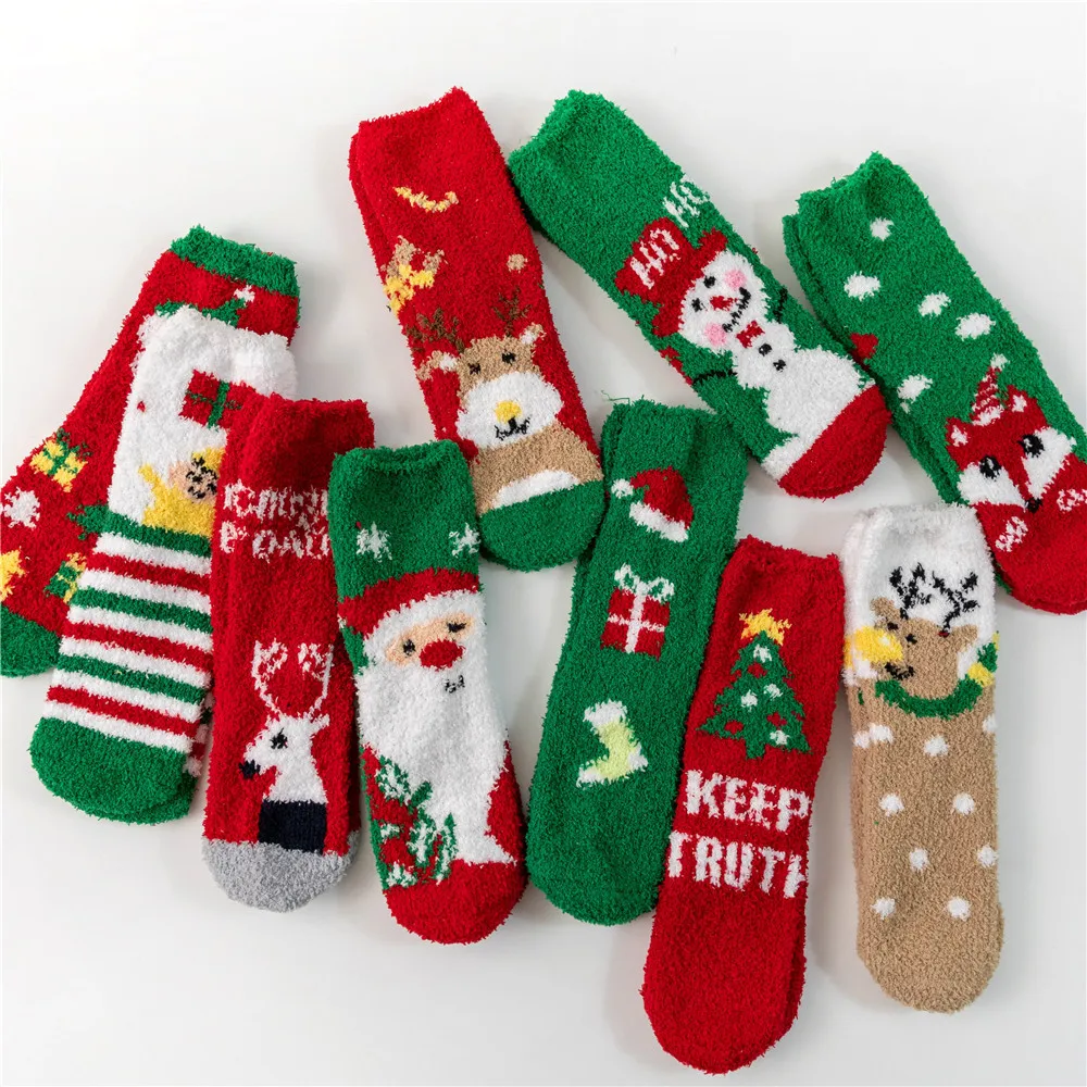 New Christmas Socks Coral Fleece Winter Plush Thickened Warm Confinement Floor Socks Men and Women Couple Socks Sleep Socks Gift