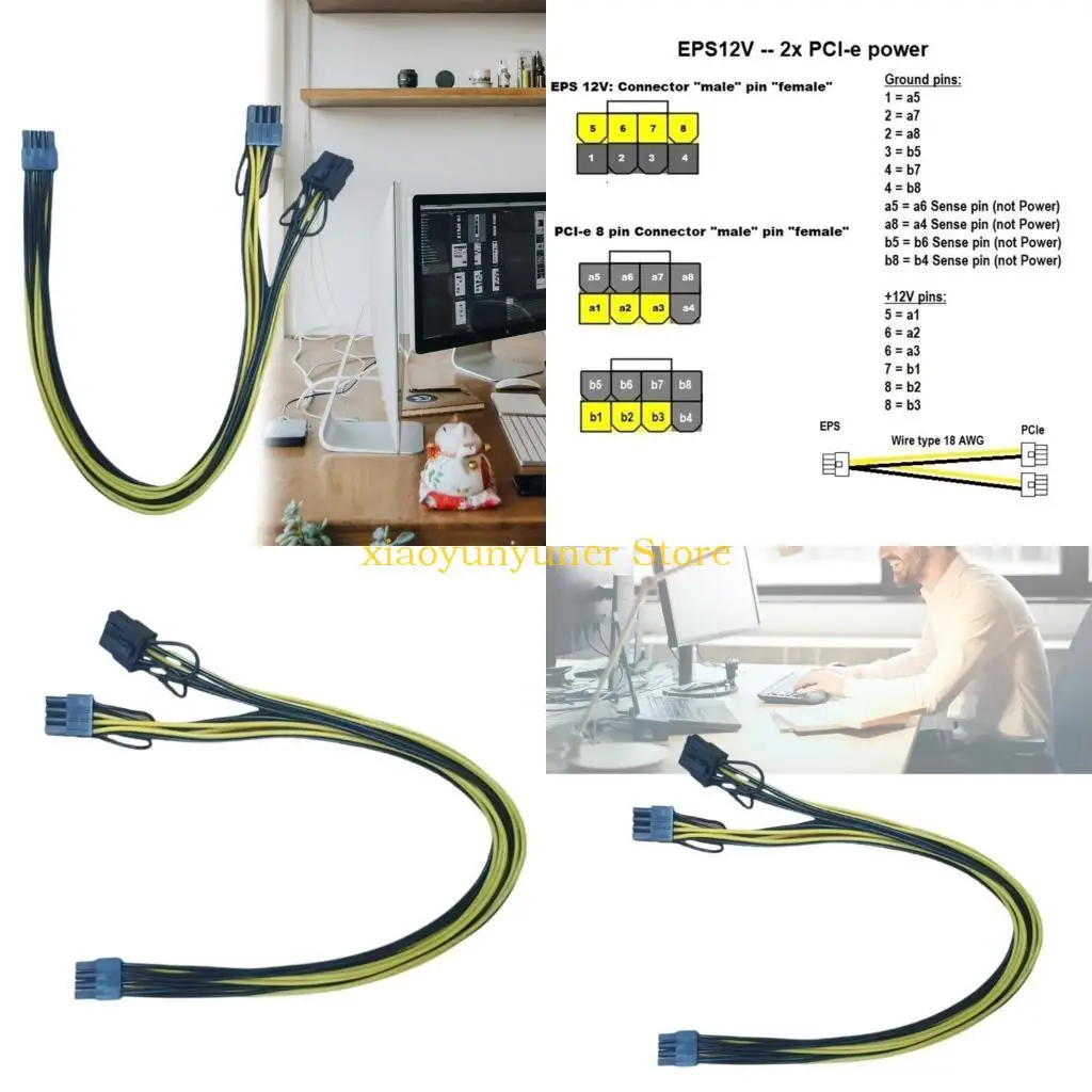 P9JB Computer Conversion Cable 8Pin CPU to 2x 6+2Pin Graphics Adapter Copper Cord
