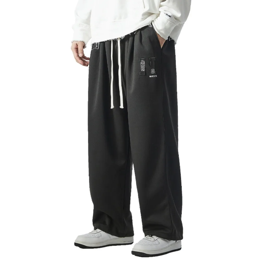 2025 대형 사이즈 남성 스트리트웨어 미국 3D 엠보싱 프린트 테이퍼드 스트레이트 레그 드롭 크로치 와이드 레그 팬츠