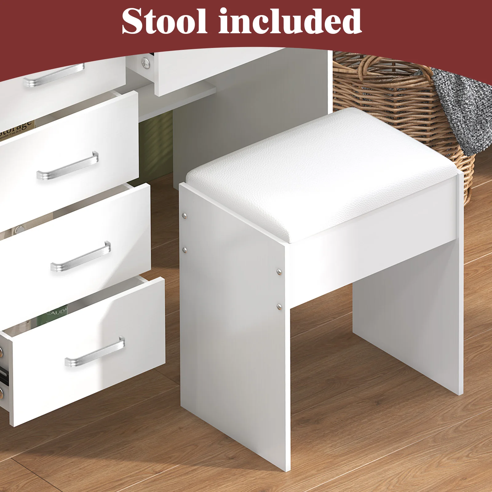 مجموعة مكونة من 10 مرآة LED لطاولة مكياج مع مقعد و5 أدراج #5