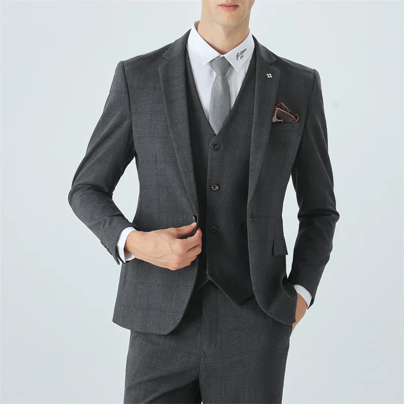 (52) Customized 2024 Autumn and Winter New Checkered Suits for Men, Slim Wedding Groomsmen, Professional Formal Suits for Men