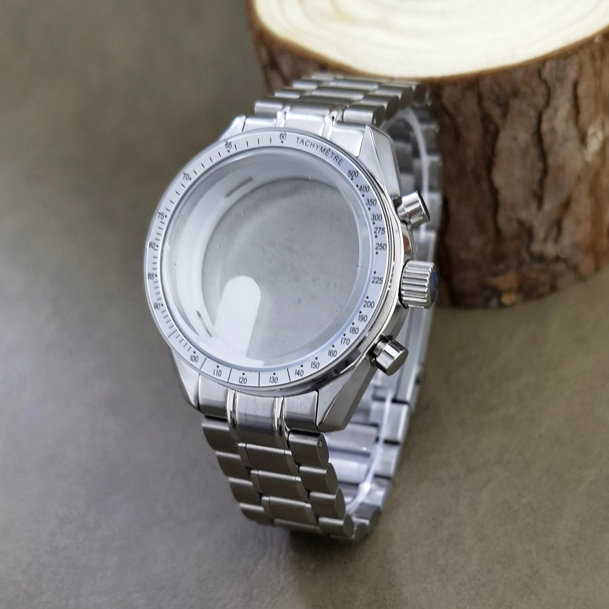 40mm Moonwatch Style Case Strap Brushed Steel Housing For VK63 Chronological Movement Fits 32.5mm Dial