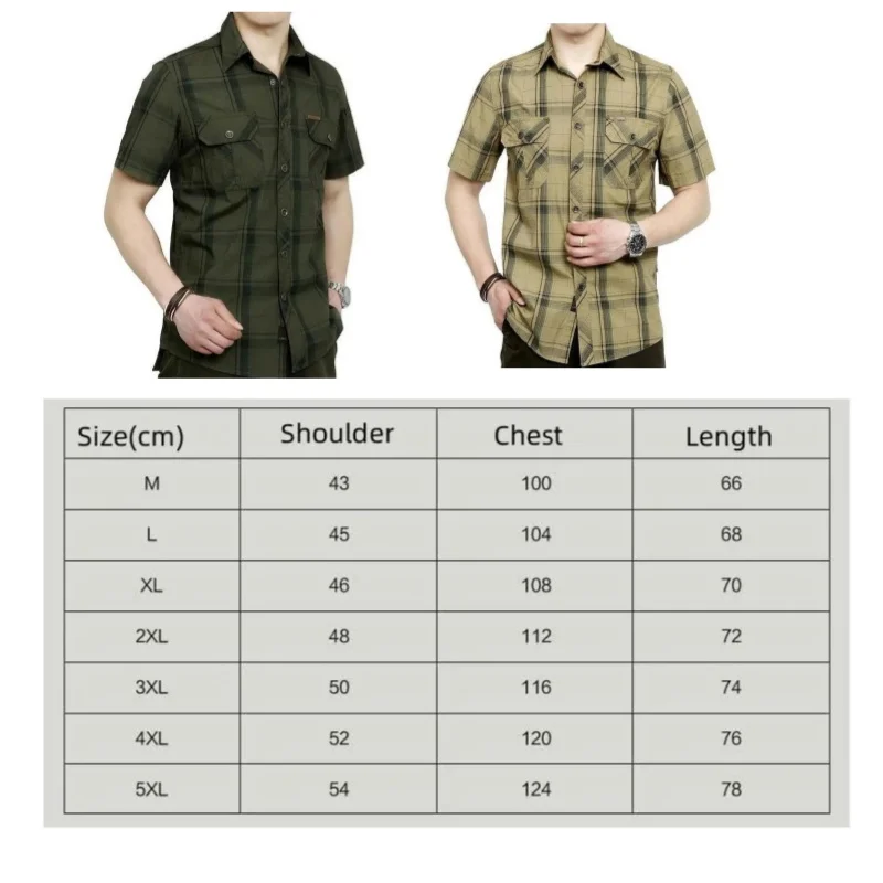 Cotton Men's Short Sleeve Shirt Brand Clothing Chemise Homme Plaid Shirts Cargo Military Tops Male Clothing
