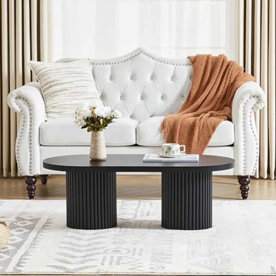 

Oval Fluted Coffee Table for Living Room Mid Century Modern Coffee Table with Fluted Legs Curved Round Wooden Center Table for