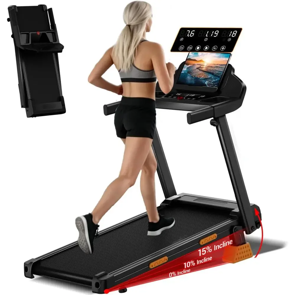 

15% Incline 7-Layer Shock-Absorbing Treadmill, 3.0HP, 400lbs Capacity, 0.6-7.5MPH Speed