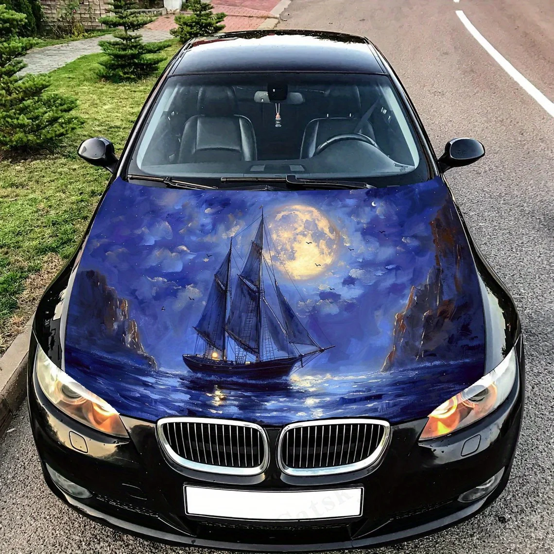 

Парусная ночью наклейка на капот автомобиля, наклейка на грузовик, самоклеящиеся долговечные автомобильные аксессуары, подходит для автомобиля, капот грузовика