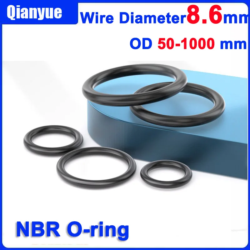 

NBR O-Rings 8.6mm Cord OD 50-1000mm - Hardness 75A, Oil Resistant & Anti-Aging Rubber Seals for Industrial (Wear-Resistant)