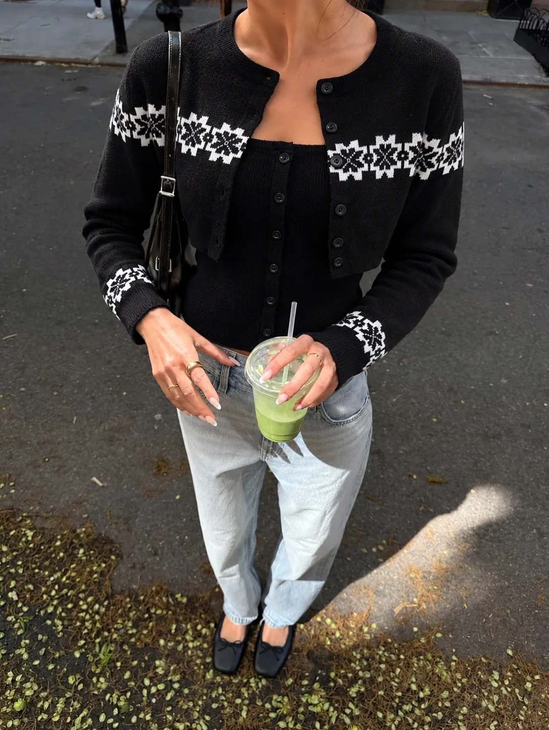 Vintage Fair Isle Cardigan Cami Set 2 Piece Cropped Knit Sweater Women Slim Fit Button Down Nordic Pattern Fall Winter Outfit