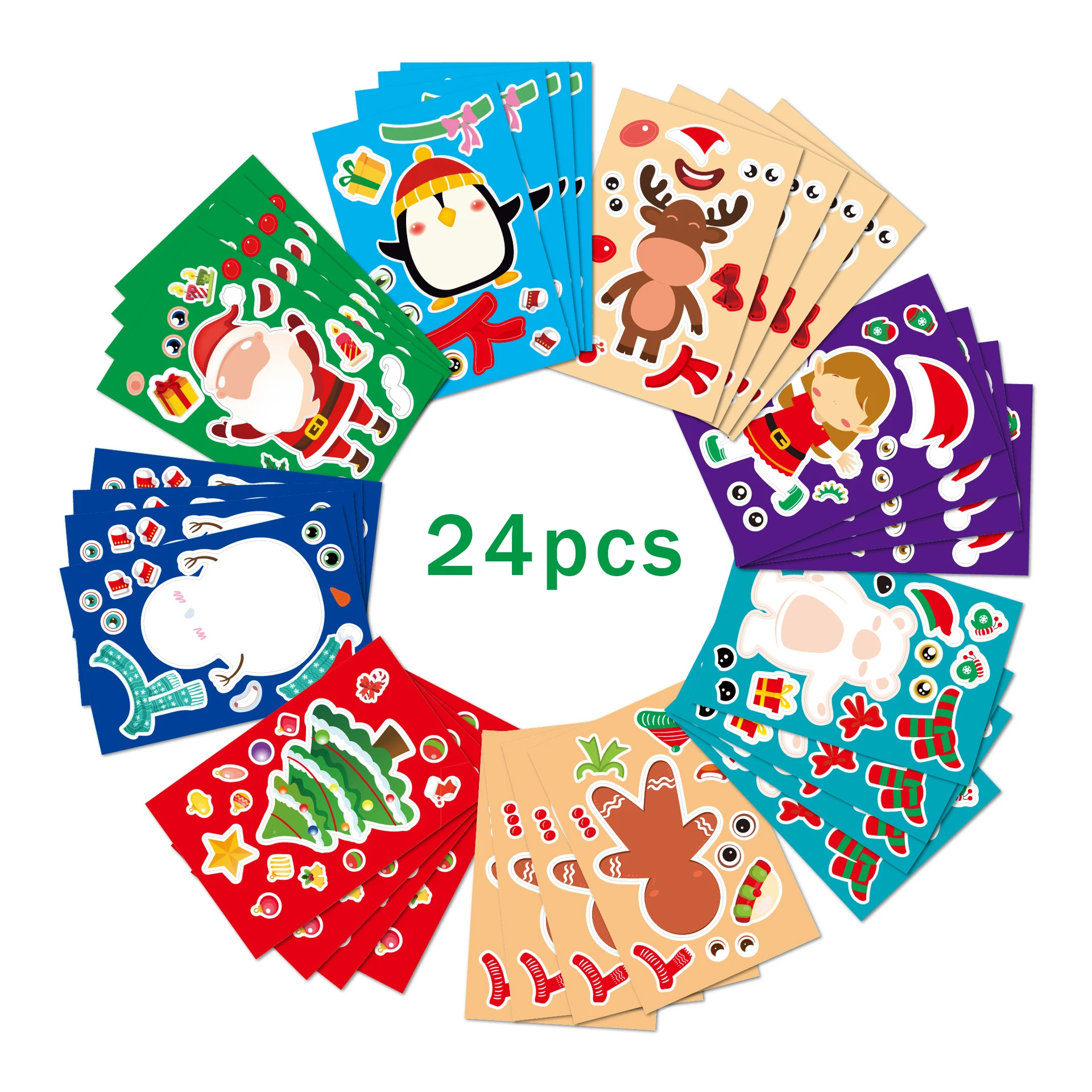 

24 Christmas Sticker Set - DIY Santa and Snowman face stickers for party gifts, crafts and holiday decorations, self-adhesive