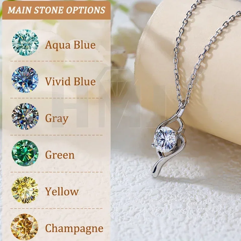 Round Brilliant Cut D Color 1 Carat Moissanite Pendant Necklace Silver 925  Plated 18k White Gold  Gemstone