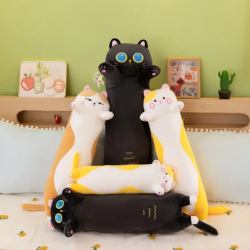 Kawaii ألعاب من نسيج مخملي لطيف الدهون القط سلسلة كبيرة المعانقة وسادة سوداء مستديرة السمين القط أريكة سرير رئيس وسادة محشوة دمية للأطفال