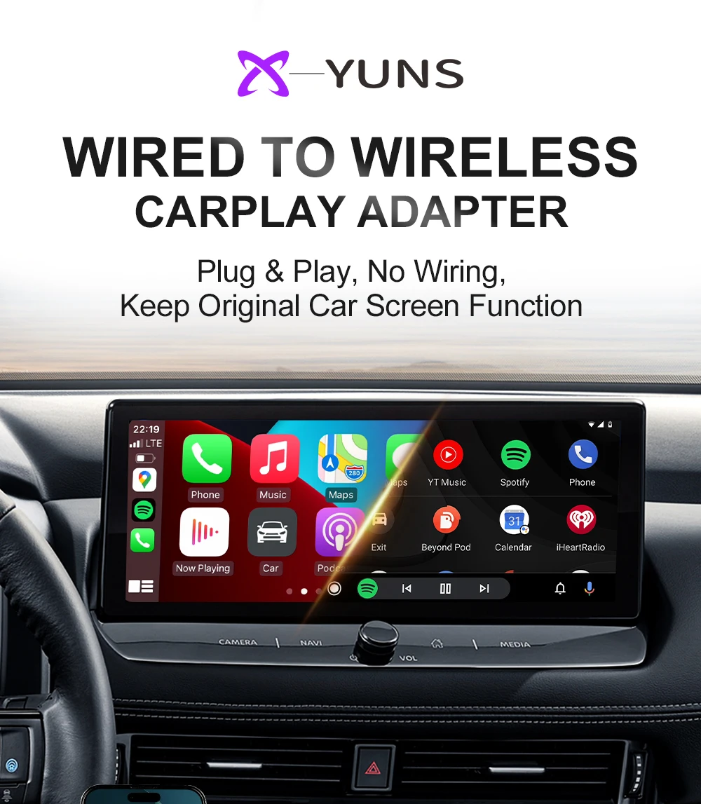 X-YUNS 2026 2-in-1 Kabelgebundener zu Kabelloser CarPlay und Android Auto Mini-Adapter 5GHz WiFi5 für 99% der Original Kabelgebundenen CarPlay/Auto-Fahrzeuge – Detail 5