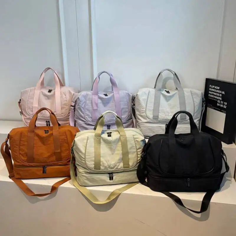 

Large Capacity Waterproof Nylon Luggage Bag with Dry Wet Separation for Gym Business Trip Foldable Lightweight Travel Tote Bag