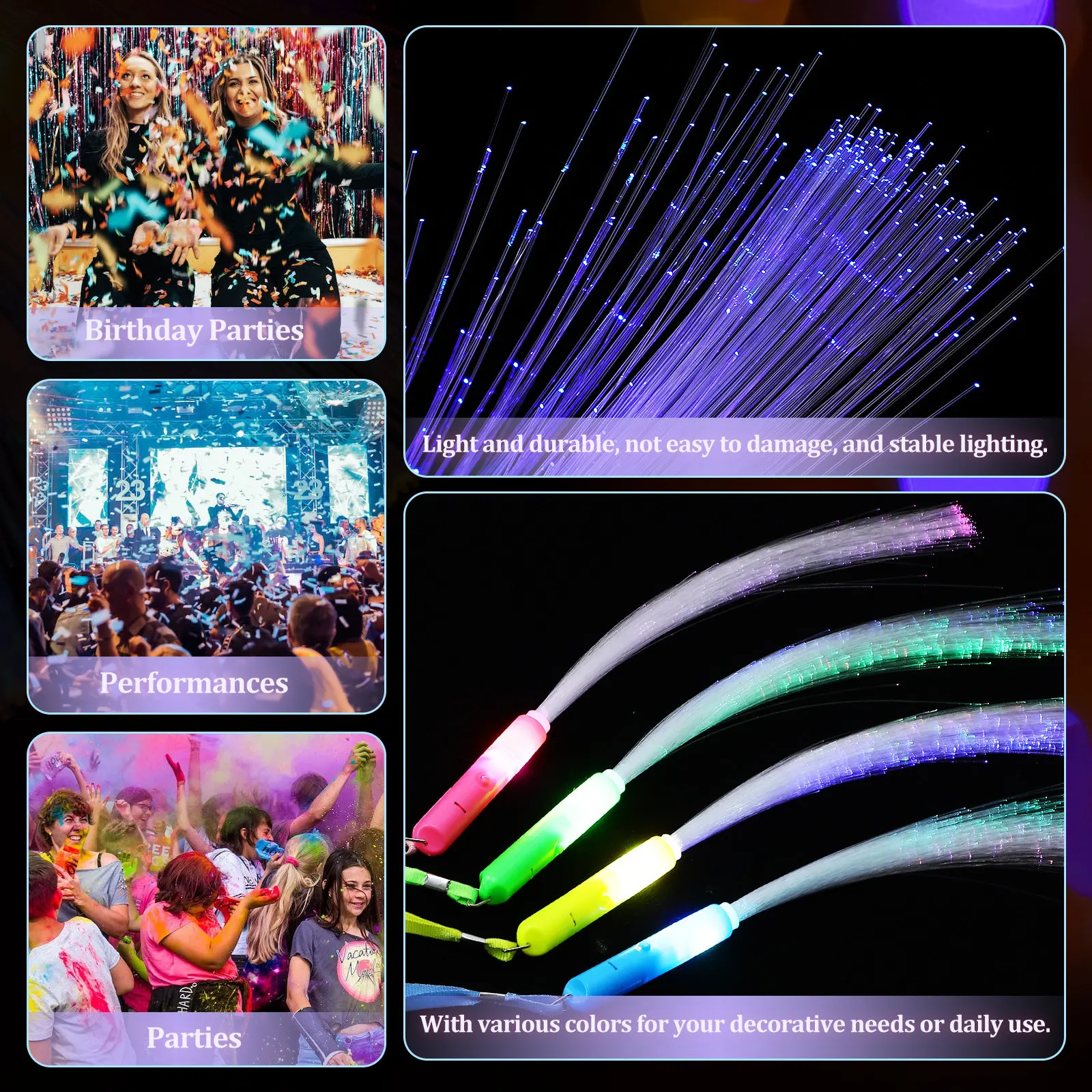 

12Pcs Fiber Optic Light Up Wands Glow Sticks Set Premium PVC Flexible Flashing LED Rods for Concert Party Festival Wedding