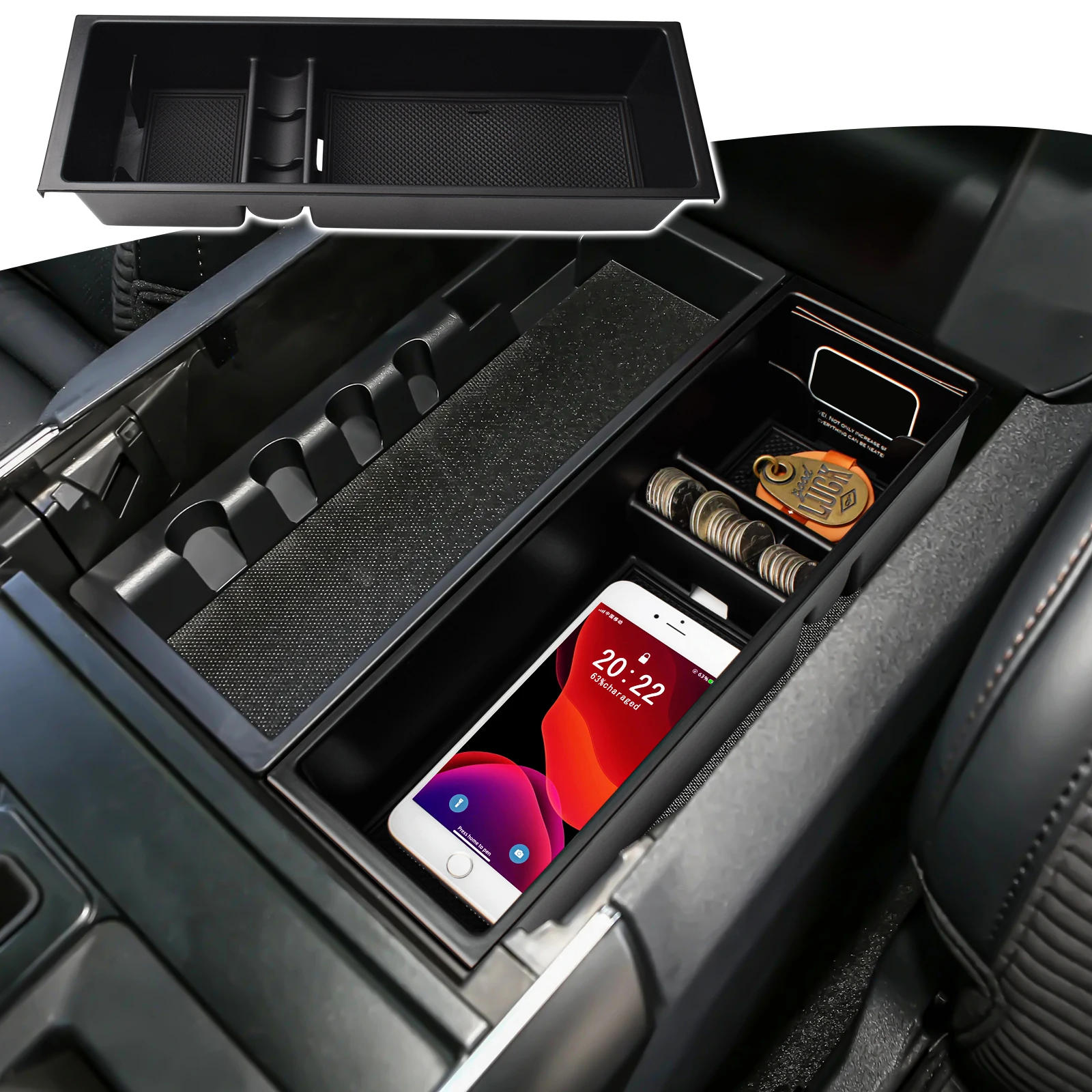 

Car Armrest Storage Box for F150 2021 2022 2023 2024 Accessories Center Console Tray Organizer ABS Secondary Car Storage Box