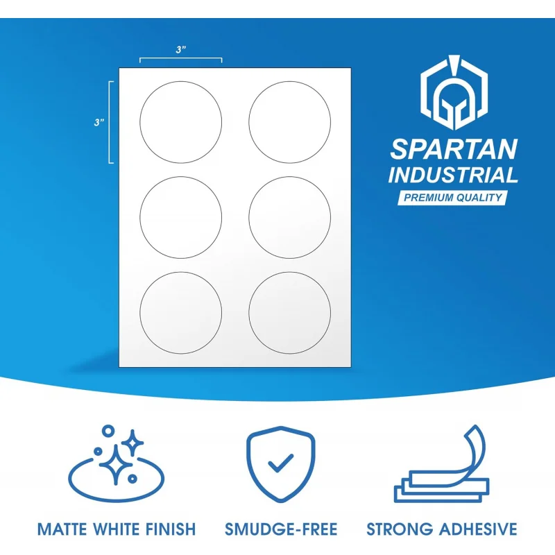 Printable Circle Laser Label - 3 Round - White, 250 Sheets, 1500 Total Labels |   Multipurpose Label Ideal Custom Projects,