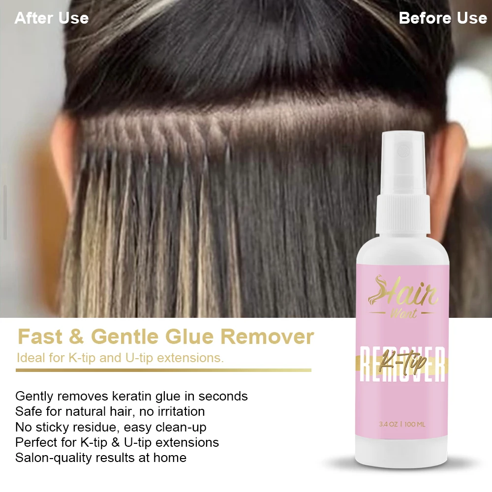 مجموعة أدوات إزالة وصلات الشعر K Tip - مزيل بخاخ 1 × 100 مل، كماشة وفرش أدوات إزالة سلاسل الكيراتين لوصلات الشعر الانصهار