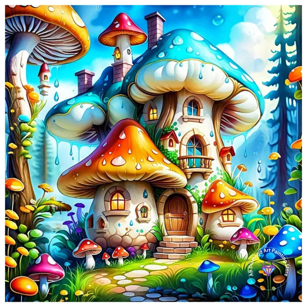 

New Mushroom House AB Diamond Painting Kit Square Round Diamond 5D DIY Mosaic Handmade Art Adult Exquisite Gift Home Decor