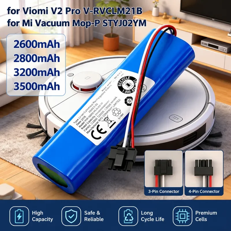 14.4V 3500mAh Rechargeable Li Ion Battery for Xiaomi S10 Mijia Mi Robot Vacuum Mop P Conga 3290 3390 3490 Replacement Parts