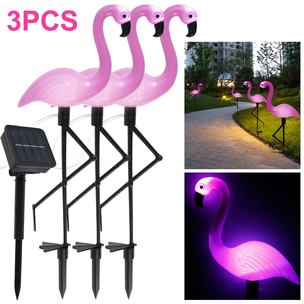 Solar Flamingo Light IP55 LED Flamingo Stake Light Auto On/Off Pink Flamingo Garden Floor Lamp Decorative Landscape Ground Lamp