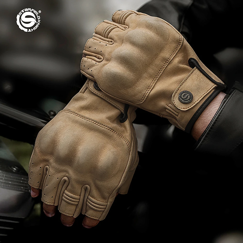 

Мотоциклетные перчатки из козьей кожи с половиной пальца, устойчивые к поту дышащие перчатки для мотокросса, защитные перчатки для суставов из ПВХ, мужские мотоперчатки