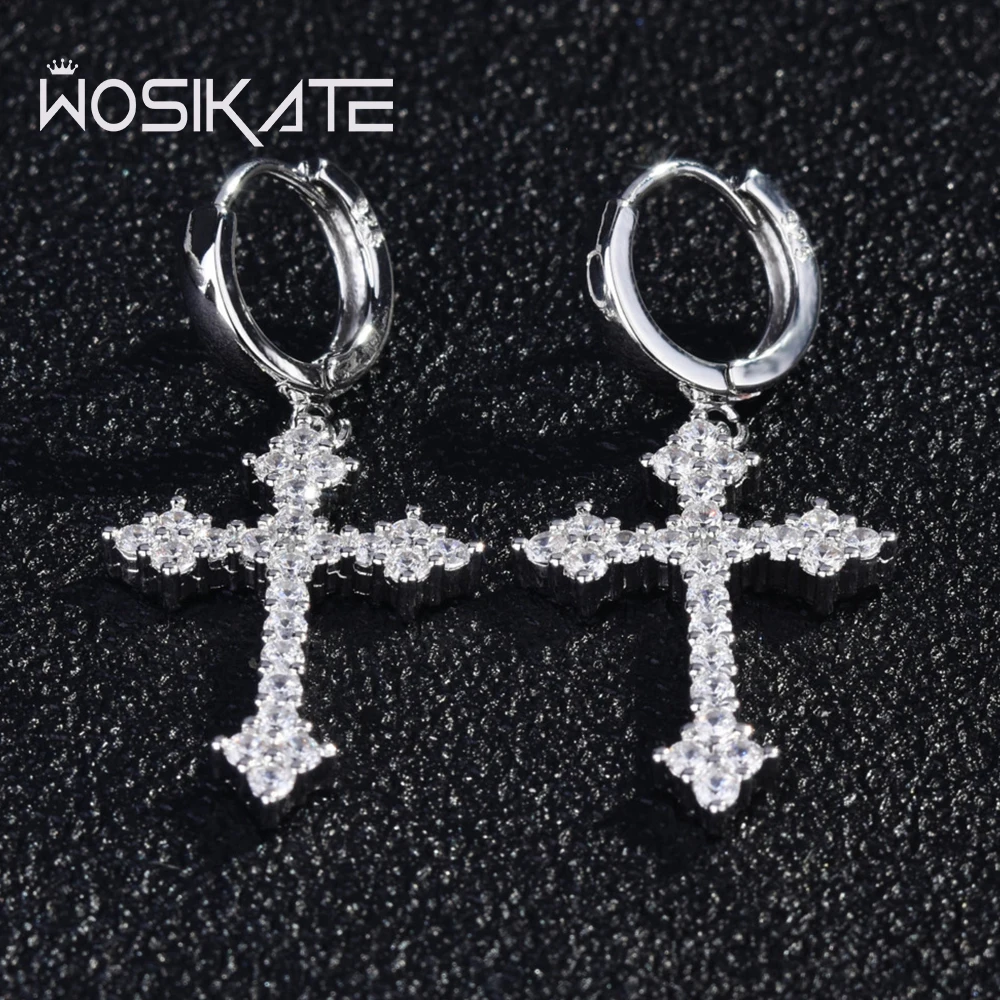 

WOSIKATE Luxury White Zirconia Cross Earrings For Women Exquisite 925 Silver Plated Fashion Jewellery Drop Earrings Ear Buckle