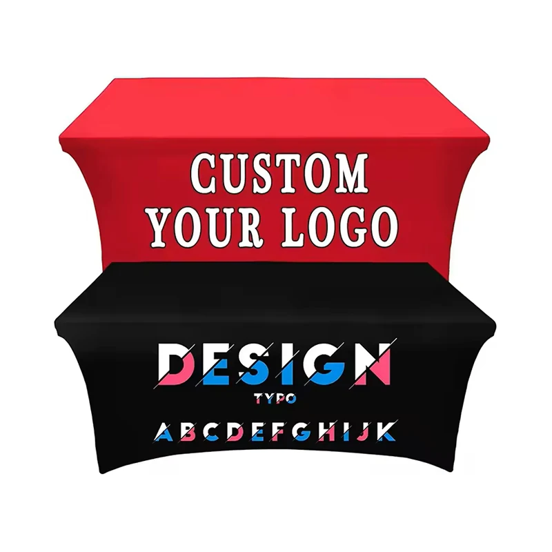 Custom Table Cover 4FT/5FT/6FT/8FT Stretch Spandex Personalized Table Clothes with Business Logo