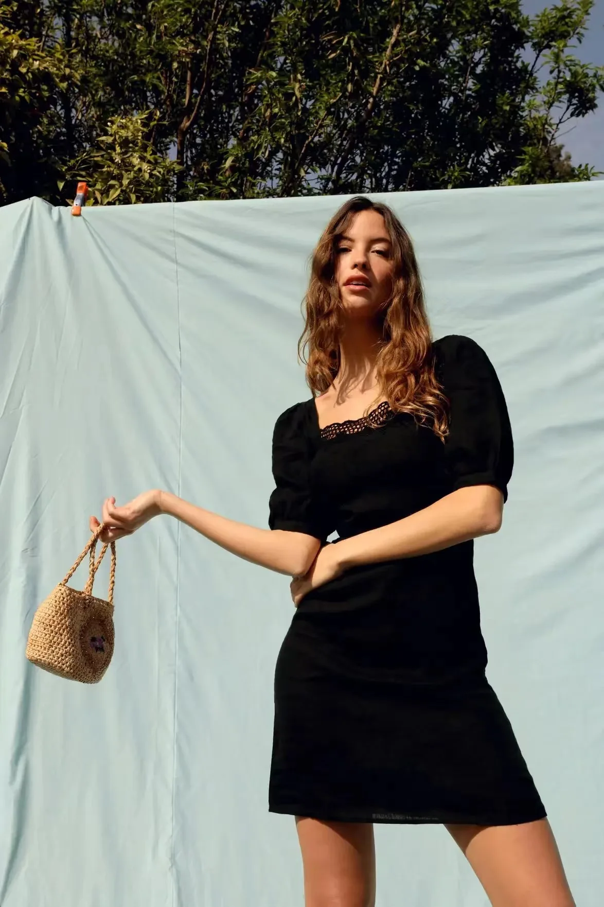 

French Sle New Linen Embroidered Collar ort Sve Dr Women's High Waist A-Line Summer Dr Pure Color 30-34 Years Old