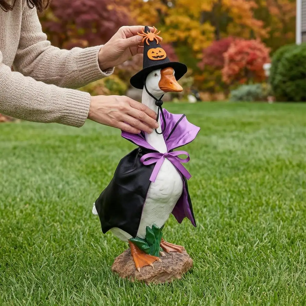 Halloween Themed Goose Clothes Halloween Goose Outfit Set Pumpkin Spider Pointed Hat Costume Lawn Goose Festive Clothes for 23