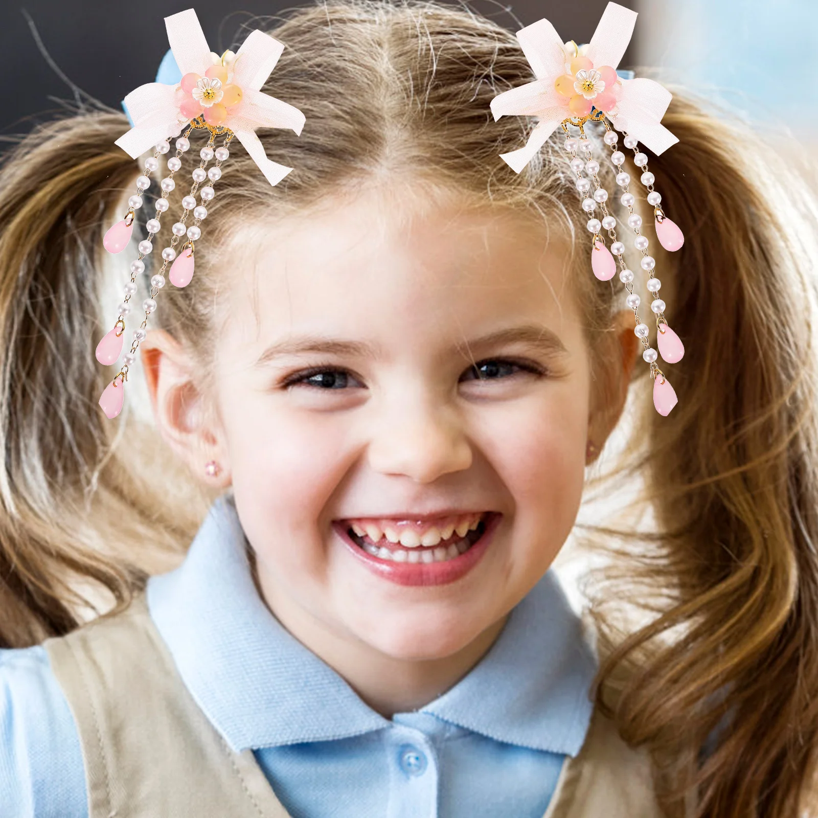 

2 Pcs Flower Headdress Barrette Girls Hair Clips Barrettes for with Tassels Headgear Little