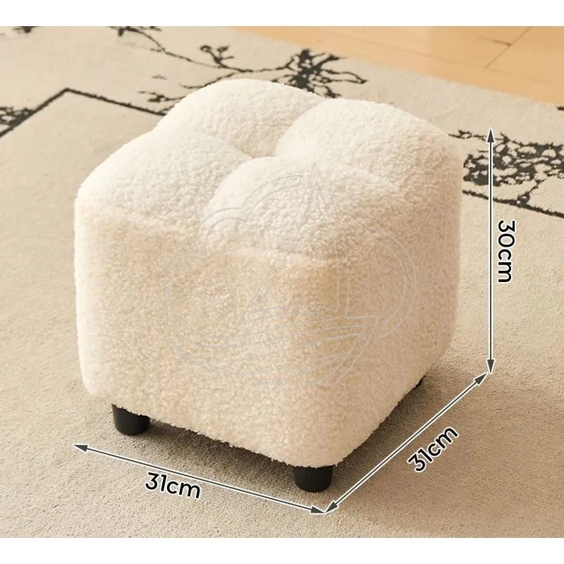 

Lamb Fleece Storage Stool New Chinese Cream Style Multifunctional Shoe Changing Footstool