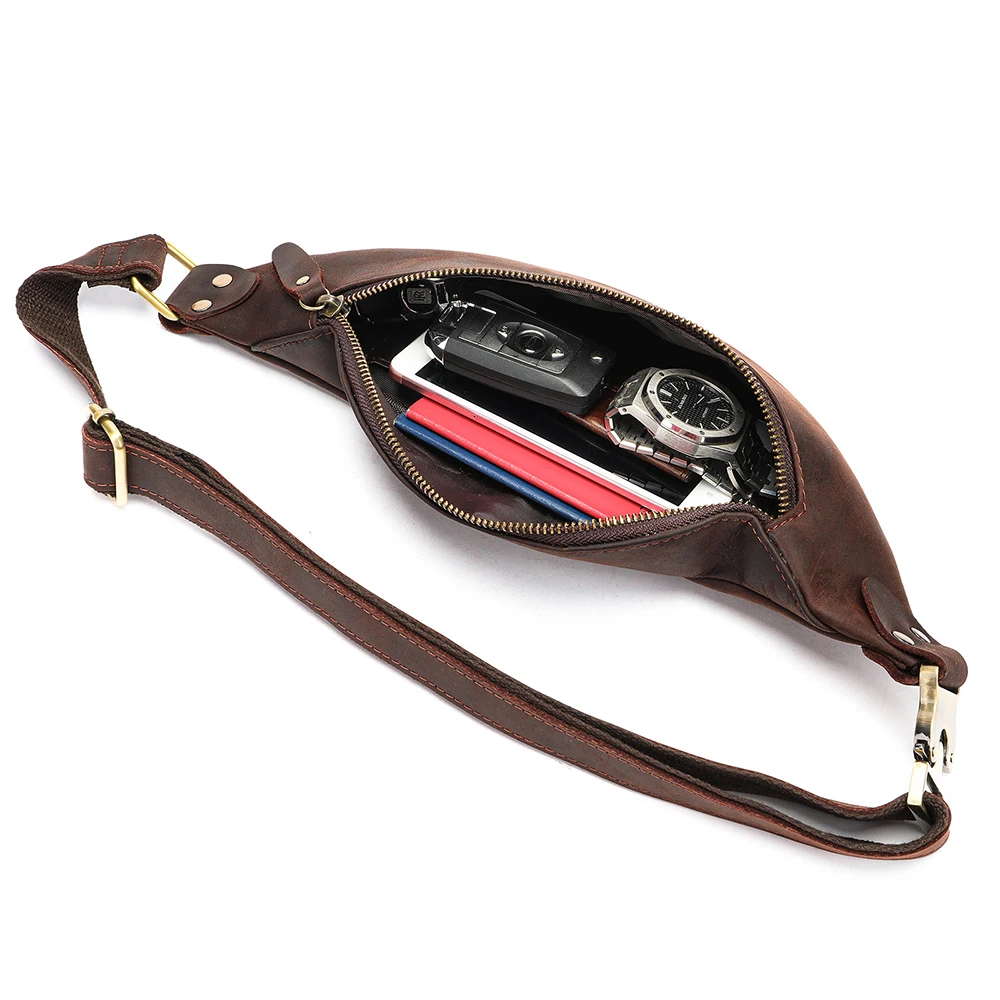 Retro Casual Genuine Leather Chest Pack Waist Bag For Men Outdoor Sports Crossbody Bag Waist Bag Fanny Pack Belt Pouch For Male