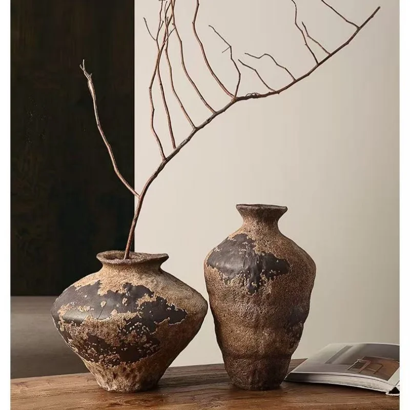 Vintage Rustic Ceramic Vase 25cm/17.5cm Retro Home Decor Flower Vase for Living Room Tabletop Farmhouse Style Decoration Vases I
