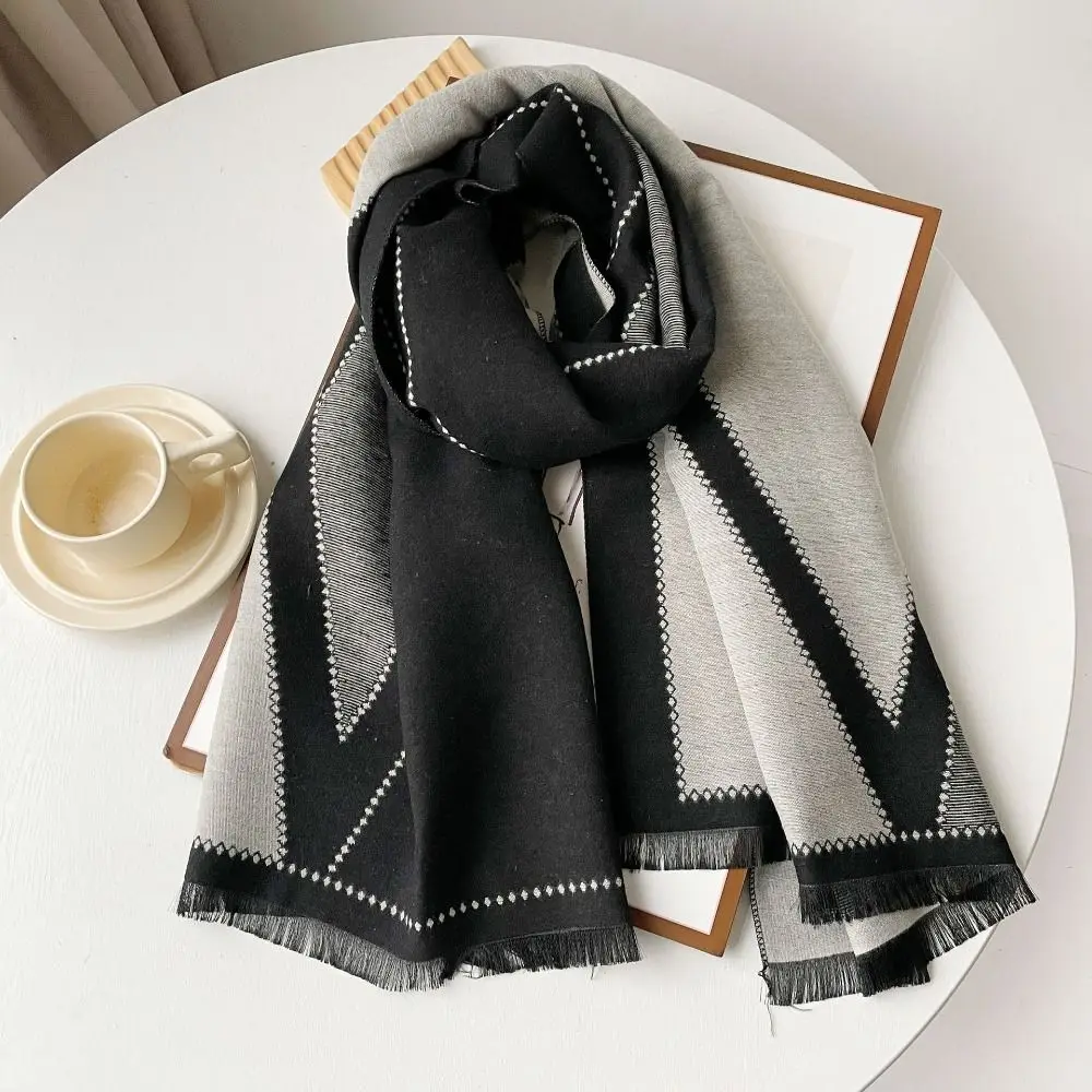 180*65cm Imitation Cashmere Scarf Comfortable Autumn Winter Warm Women's Shawl Wraps Printed Stripe Geometry Neck Guard Shawl