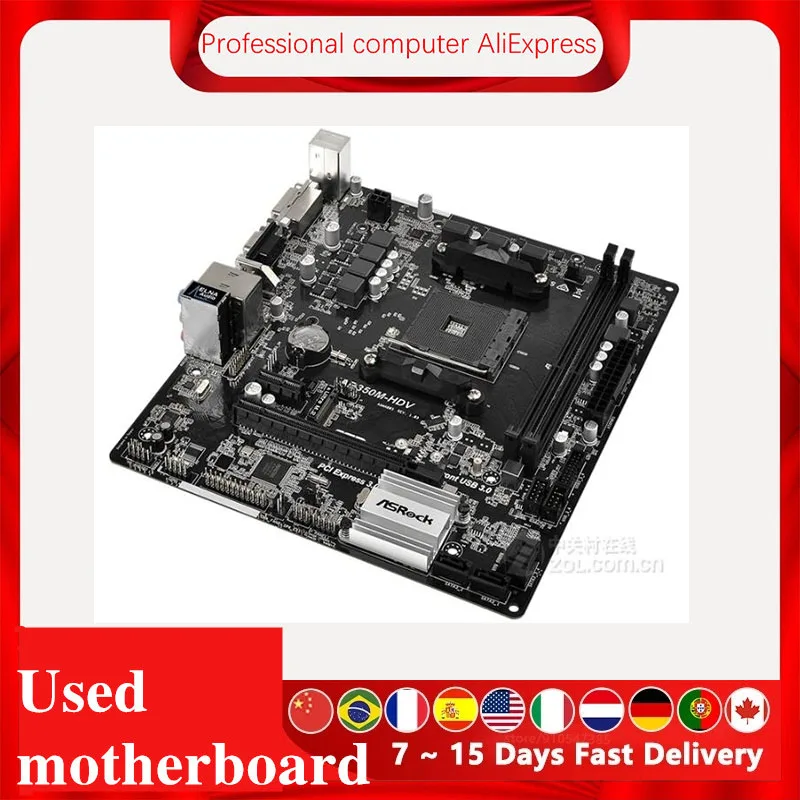 Imagem -02 - Asrock-mainboard Desktop Original Soquete Mainboard Usado Soquete Desktop Am4 Ddr4 para Amd B350m B350 Sata Iii Ab350m-hdv