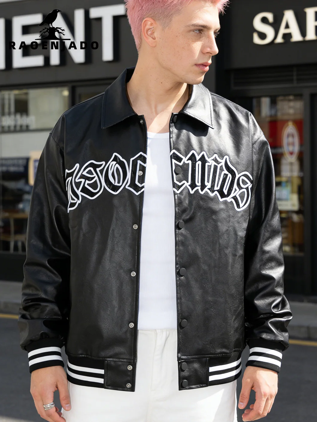 

Men's Faux Leather Jacket Varsity Baseball Coat Bomber Motorcycle Letterman Racing Lapel Casual Spring/Autumn New In Jackets