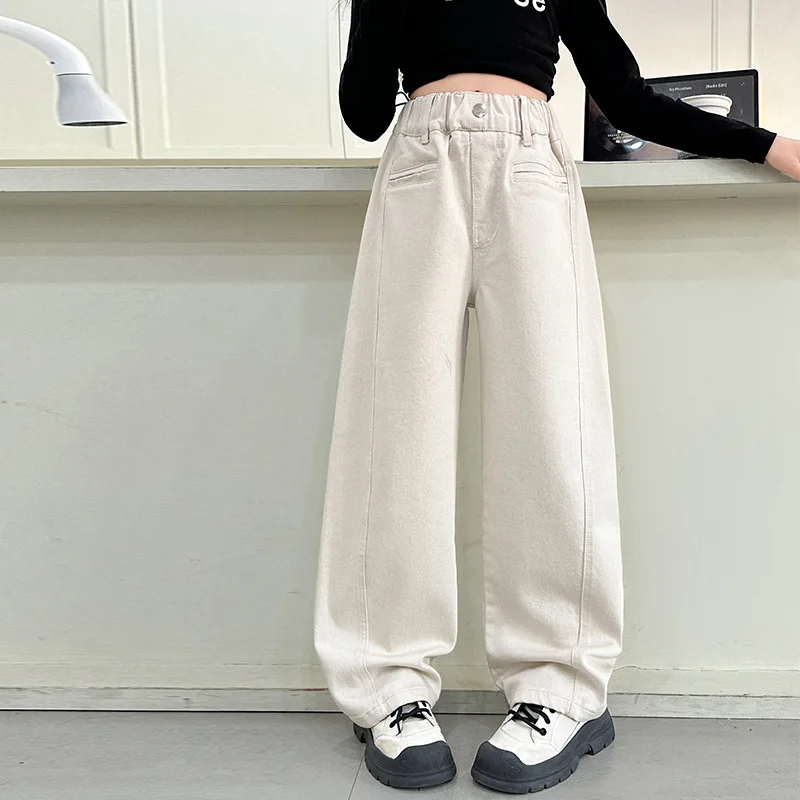 

Autumn Korean School Girls Denim Pant Simple Elastic Waist Teenager Girls Harem Pant Versatile Casual 4-14Y Girls Trousers