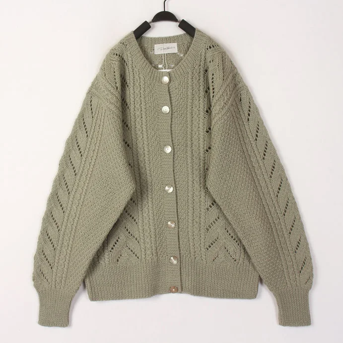 

Винтажный осенне-зимний вязаный шерстяной свитер ручной работы для женщин, открытый кардиган с ажурным узором, длинными рукавами, круглым вырезом, теплый, термо.