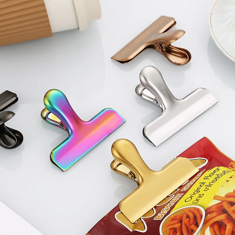 5pcs Stainless Steel Bag Clips T‑type Kitchen Food Sealing Clip Moisture Proof Snack File Multi‑purpose Clamps