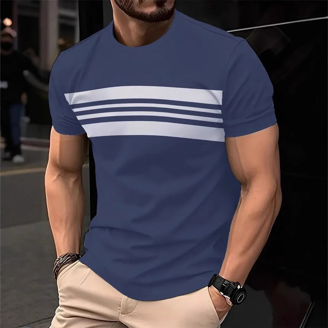 2025 Summer Men's Fashion 3D T Shirt Splicing Printed Colorblocking Casual Slim Short Sleeve Outdoor Sports Running Fitness Top image 3